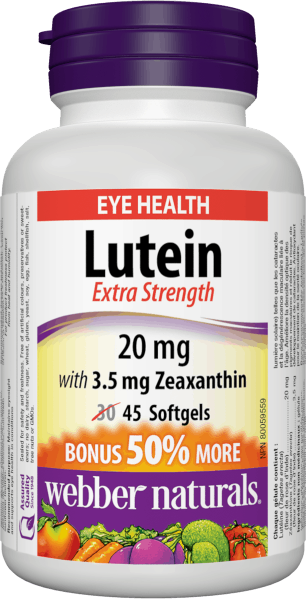 Webber Naturals Lutein with Zeaxanthin  20mg 45 softgels Bonus Size Canada