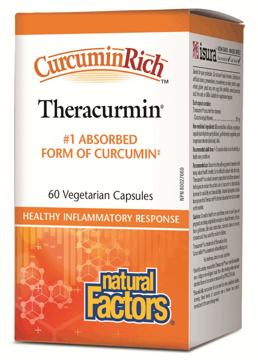 Box of Natural Factors CurcuminRich Theracurmin 30mg, 60 vcapsules for healthy inflammation response.