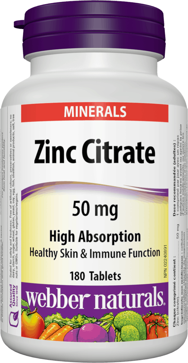 Webber Naturals Zinc Citrate 50mg, 180 tablets