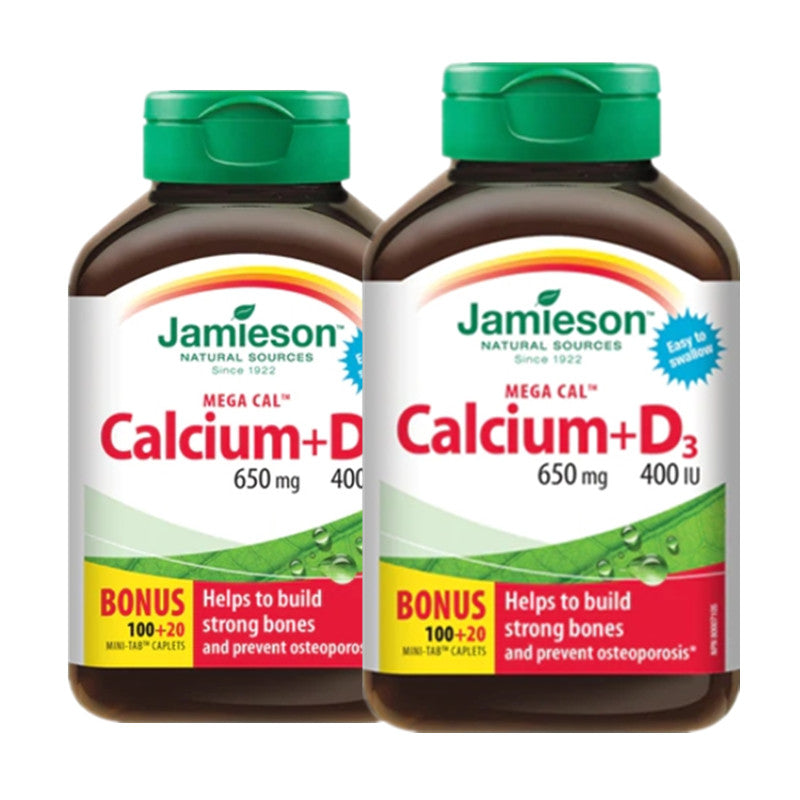 Jamieson Mega Cal - Calcium & Vitamin D3 100+20 caplets Bonus Bundle