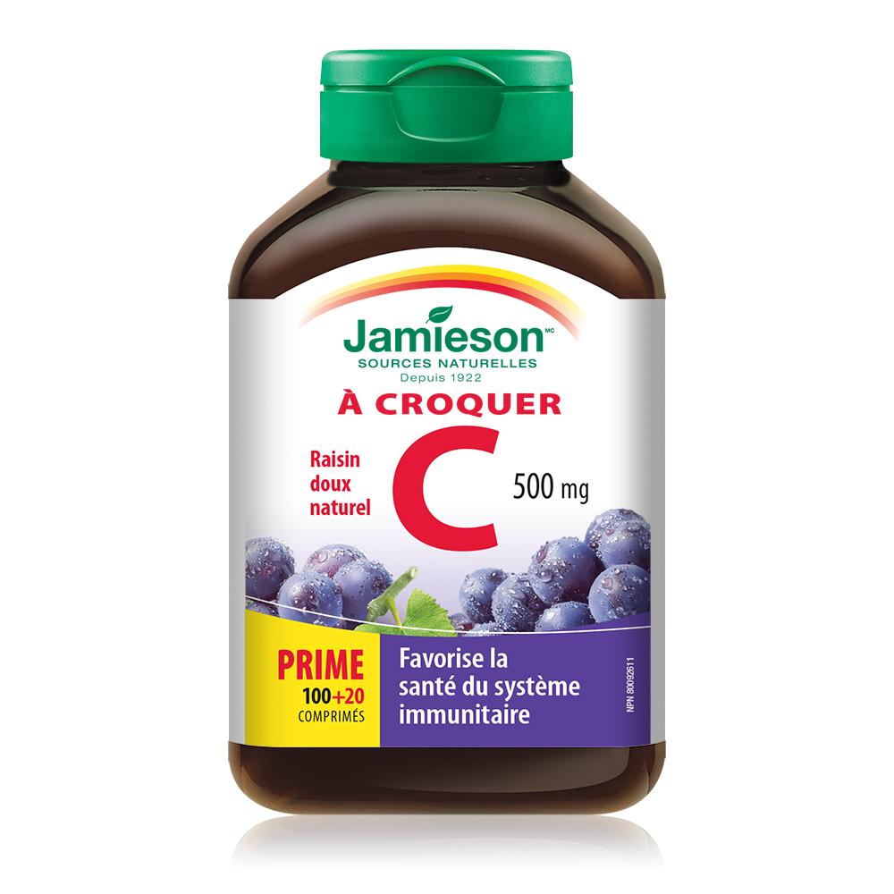 Jamieson Chewable Vitamin C, Grape Juice, 500 mg, 100 tablets + 20 FREE BONUS french