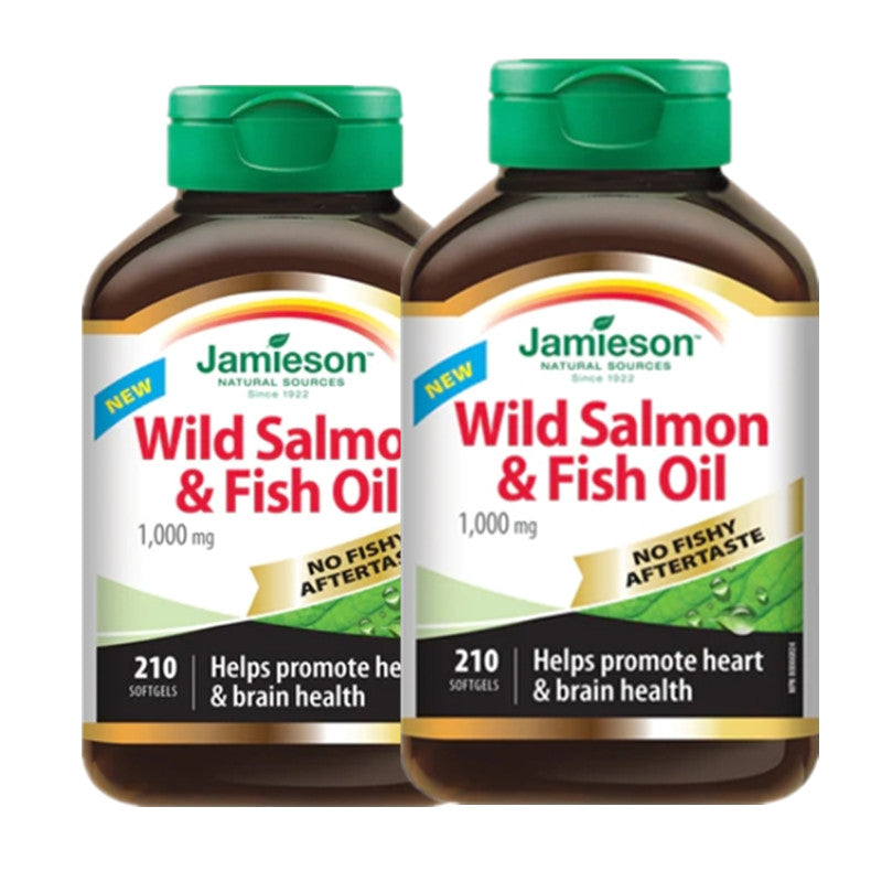 Two bottles of Jamieson Wild Salmon & Fish Oil on a white background  加拿大魚油