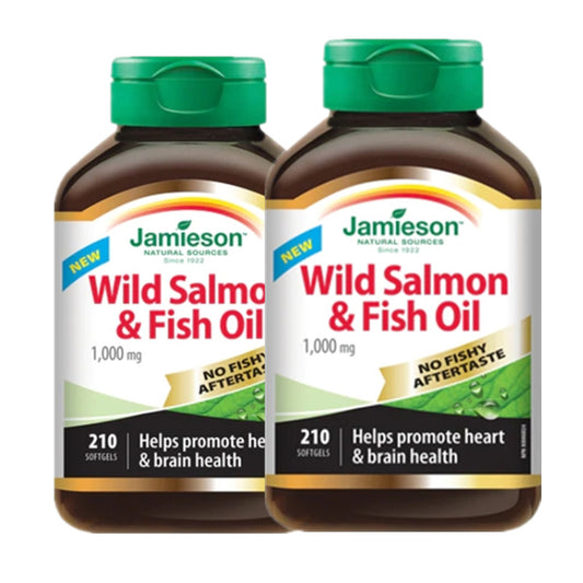 Two bottles of Jamieson Wild Salmon & Fish Oil on a white background  加拿大魚油