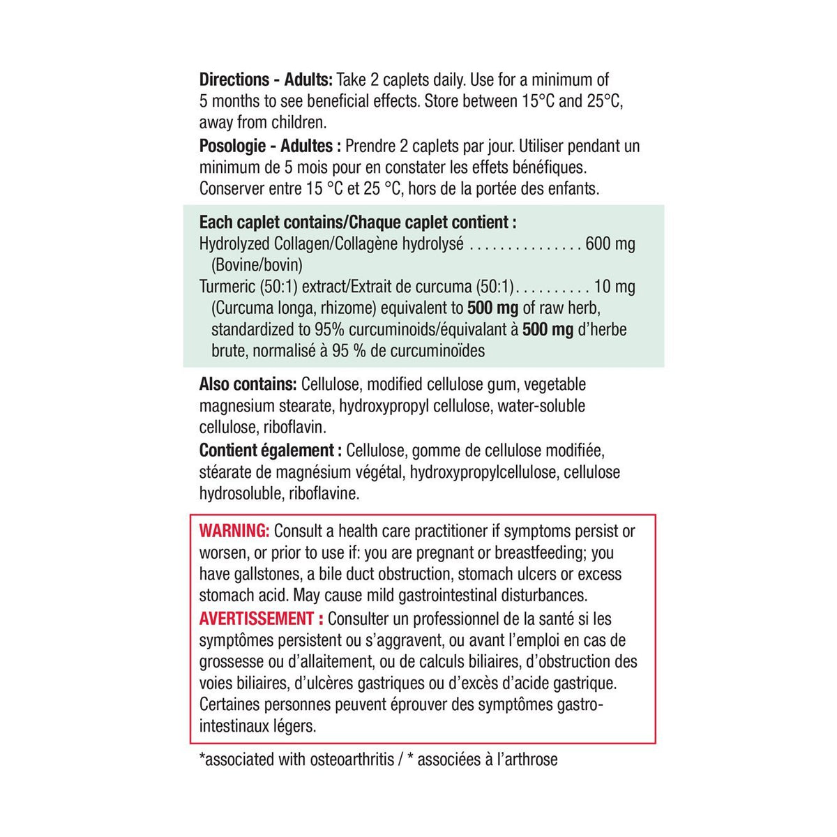 健美生 Jamieson Collagen Turmeric Complex 60 caplets ingredients
