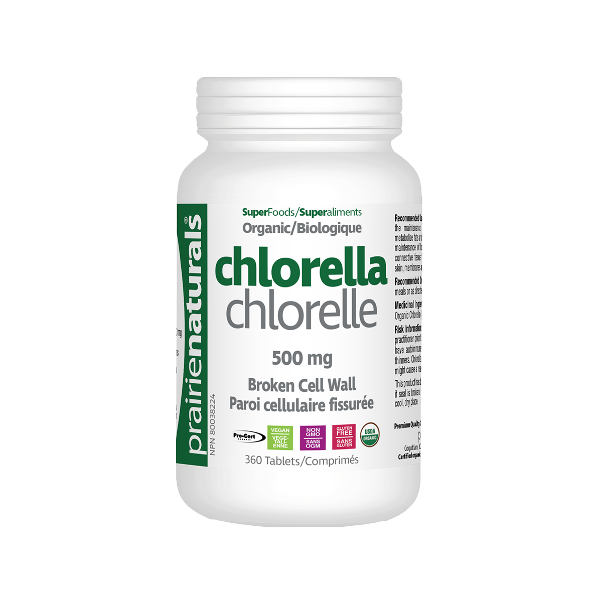 Prairie Naturals Organic & Fair Trade Chlorella 500mg 360 tablets