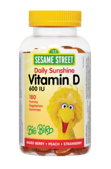 Sesame Street Vitamin D3 600 IU-Mixed berry, Peach and Strawberry, 180 gummies  Bird Bird  on Canadian label