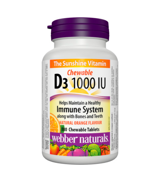 Webber Naturals 維他命D3, 1000國際單位 桔子口味, 180 咀嚼片