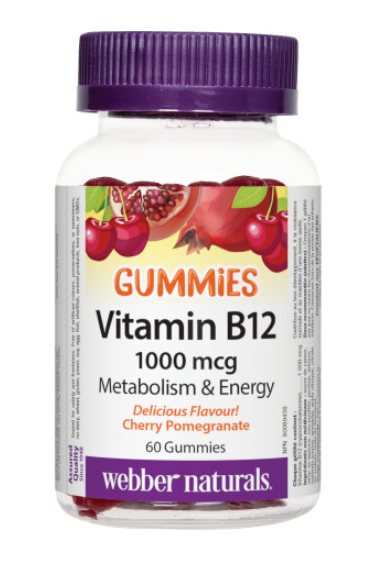 Webber Naturals Vitamin B12 1000 mcg, Cherry Pomegranate, 60 gummies