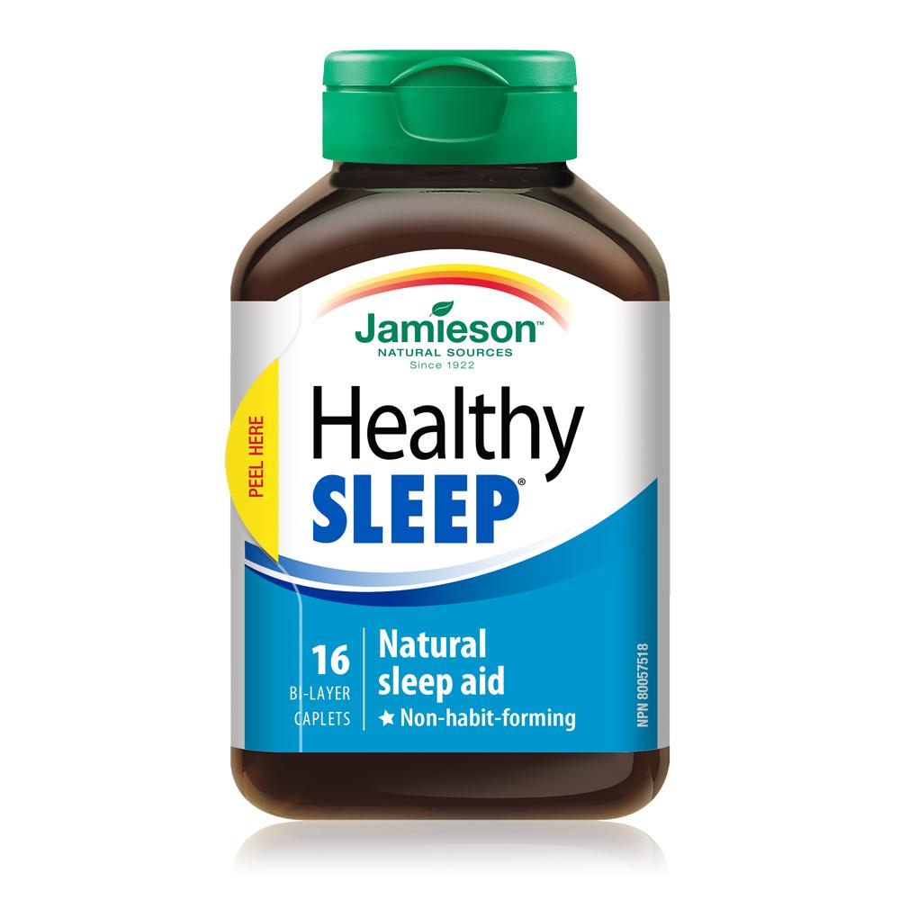 Bottle of Jamieson Healthy Sleep natural sleep aid on a white background
