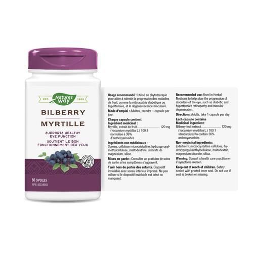 Nature's Way Bilberry 60 capsules Canadian label information
